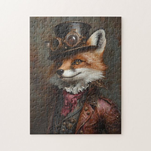 Steampunk Fox Wearing Goggles Pussel (Vertikal)