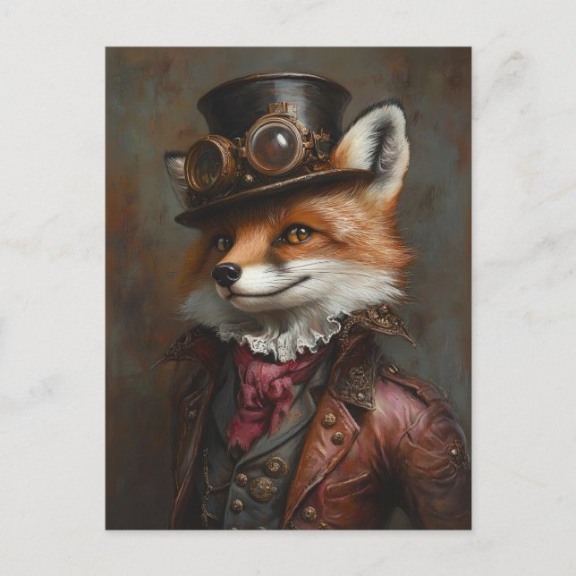 Steampunk Fox Wearing Goggles Vykort (Framsida)