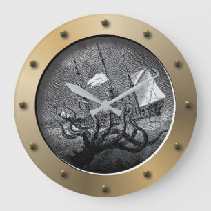 Steampunk Fraktaser Porthole Giant Octopus Kraken Stor Klocka