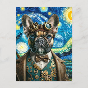 Steampunk Fransk Bulldog i Starry Natt Vykort