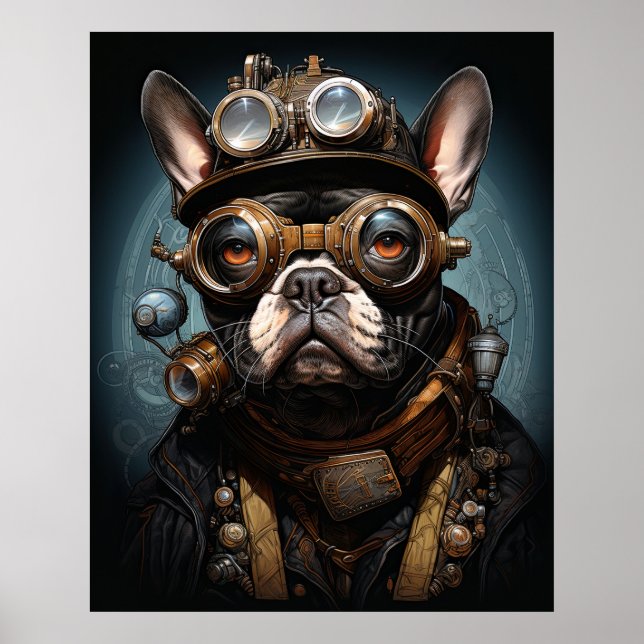 STEAMPUNK FRANSK BULLDOG POSTER (Framsidan)