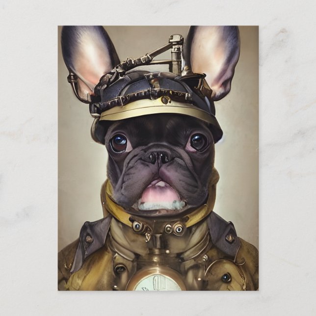 Steampunk Fransk Bulldog Vykort (Framsida)