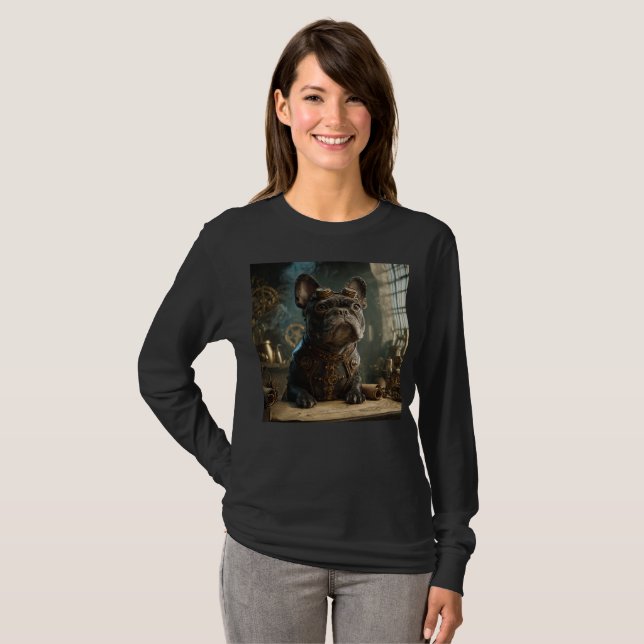 Steampunk Frenchie (Edition 1) - Basic Long Sleeve T Shirt (Hel framsida)