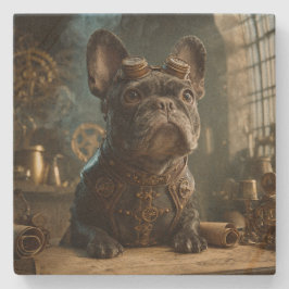 Steampunk Frenchie (Edition 1) - SandStone Coaster Stenunderlägg