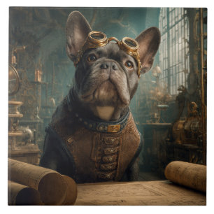 Steampunk Frenchie (Edition 2) - 15 cm x 15 cm Kakelplatta