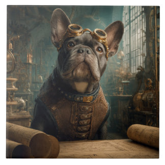 Steampunk Frenchie (Edition 2) - 15 cm x 15 cm Kakelplatta