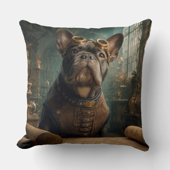 Steampunk Frenchie (Edition 2) - 50 cm x 50 cm Kudde (Framsida)