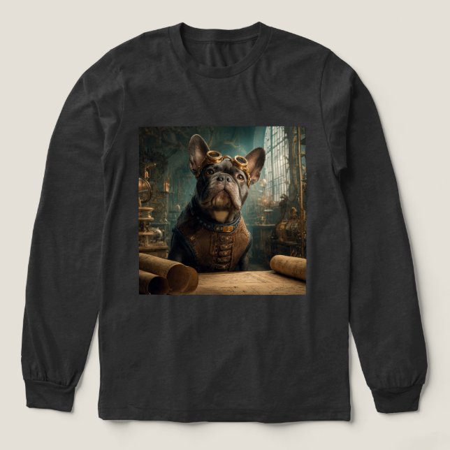 Steampunk Frenchie (Edition 2) - Långärmad T Shirt (Design framsida)