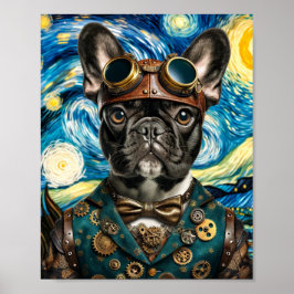 Steampunk Frenchie i Starry Natt Poster