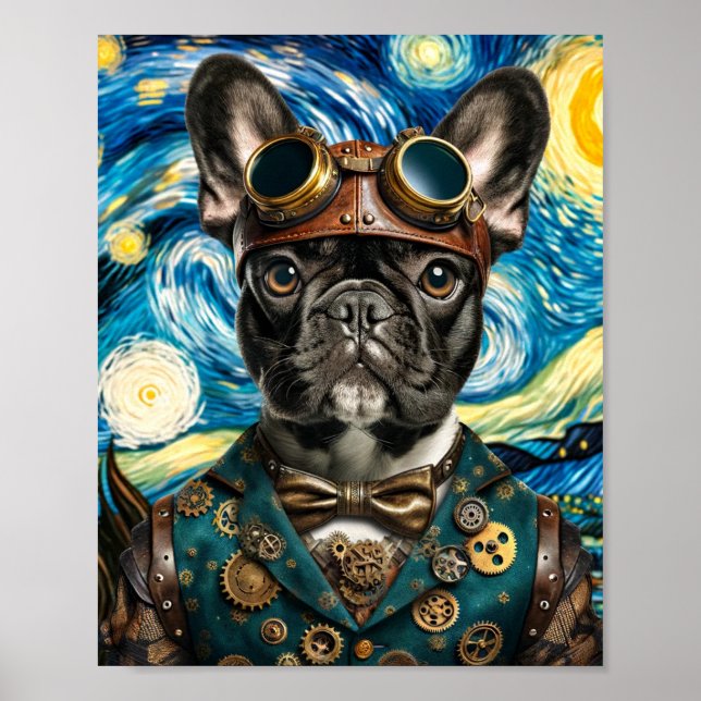 Steampunk Frenchie i Starry Natt Poster (Framsidan)