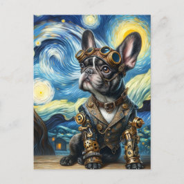 Steampunk Frenchie Puppy i Starry Natt Vykort