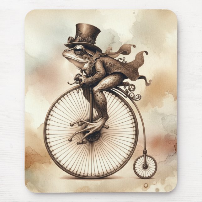 Steampunk Frog Riding a Penny farthing Bike Musmatta (Framsidan)