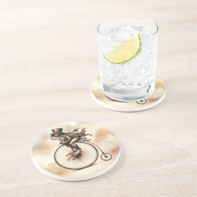 Steampunk Frog Riding a Penny farthing Bike Underlägg (Sidan)