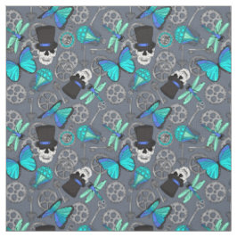 Steampunk Funky Gothic Grått och Blue Patterned Tyg