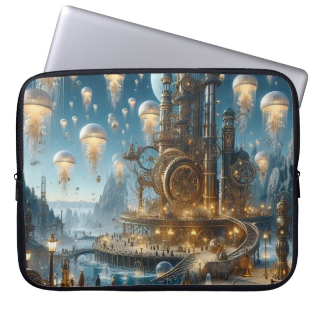 Steampunk Futuristiska Ancient City med Jellyfish Laptop Fodral (Framsidan)