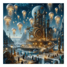 Steampunk Futuristiska Ancient City med Jellyfish