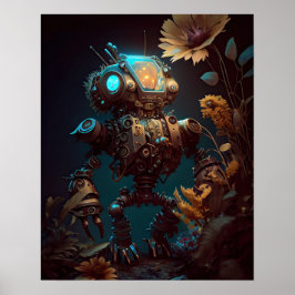 Steampunk Futuristiska Robot & Flowers Poster