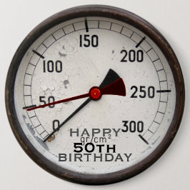 Steampunk gammal manometer 50-års födelsedagsbutto knapp
