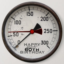 Steampunk Gammal Manometer 60:e födelsedagsknappen Knapp