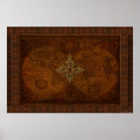 Steampunk - gammal världskarta och kompass Ro-desi