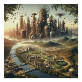 Steampunk Garden City Fantasy City Perfect Poster