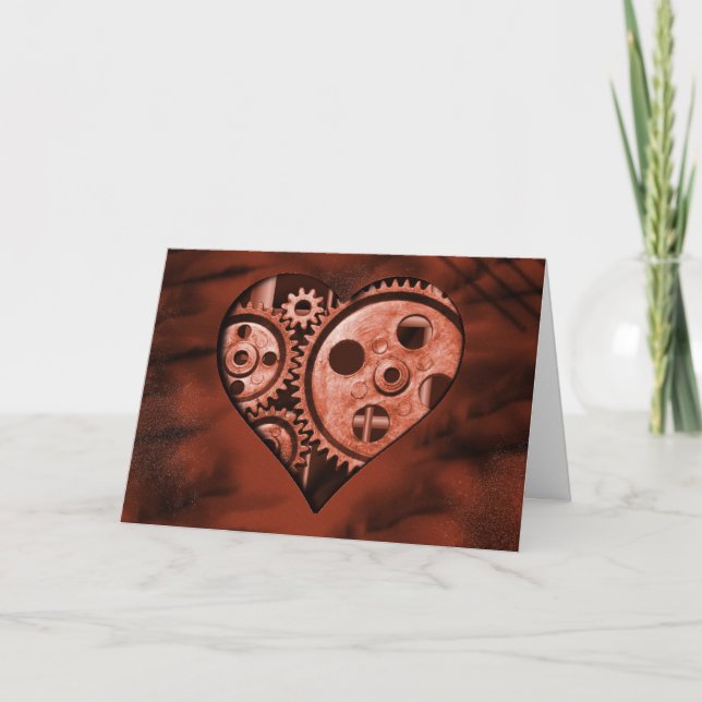 Steampunk Gear Heart Valentine Card Helgkort (Framsida)