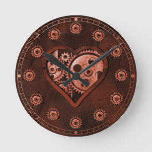 Steampunk Gear Hjärta Rund Klocka