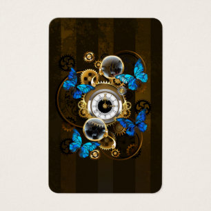 Steampunk Gears and Blue Butterflies Visitkort