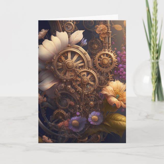 Steampunk Gears and Flowers | Bara att säga hej Kort (Framsida)