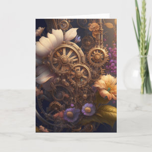 Steampunk Gears and Flowers Bara att säga hej Kort