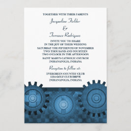 Steampunk Gears Bröllop, Blue Inbjudningar