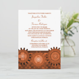 Steampunk Gears Bröllop, Orange Inbjudningar