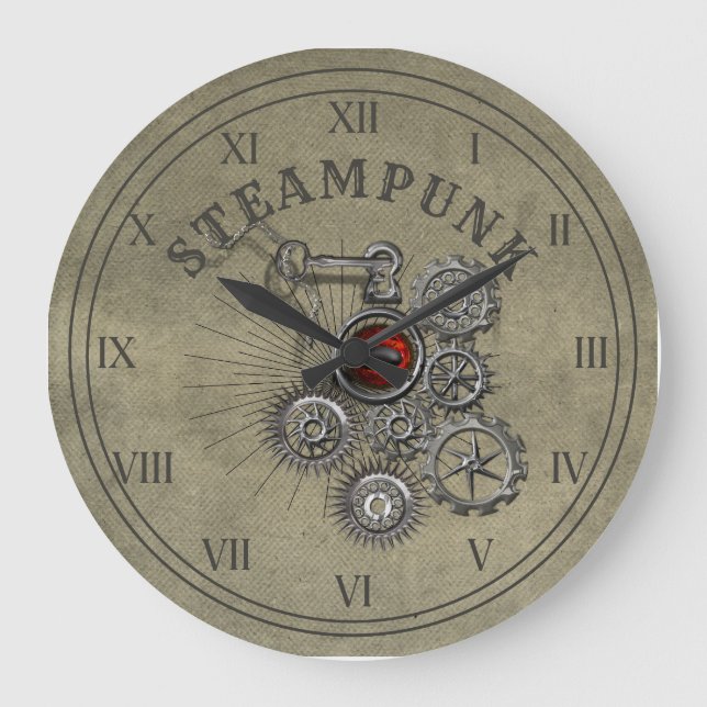 Steampunk Gears Clockwork Graphic  Stor Klocka (Framsida)