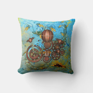 Steampunk Gears Collage Aqua Copper Dekorativ kudd Kudde