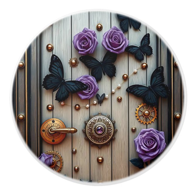 Steampunk Gears, Flowers and Butterflies Knopp (Framsidan)