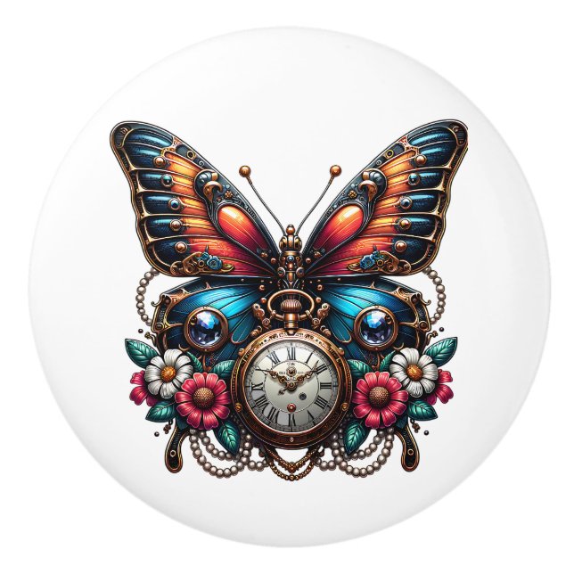 Steampunk Gears, Flowers and Butterfly  Knopp (Framsidan)