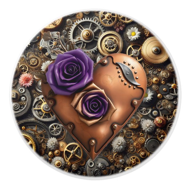 Steampunk Gears, Flowers and Copper Heart Knopp (Framsidan)