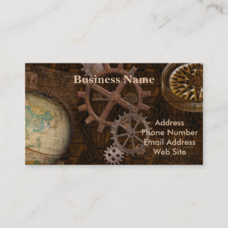 Steampunk Gears, Globe, Compass Artwork Visitkort