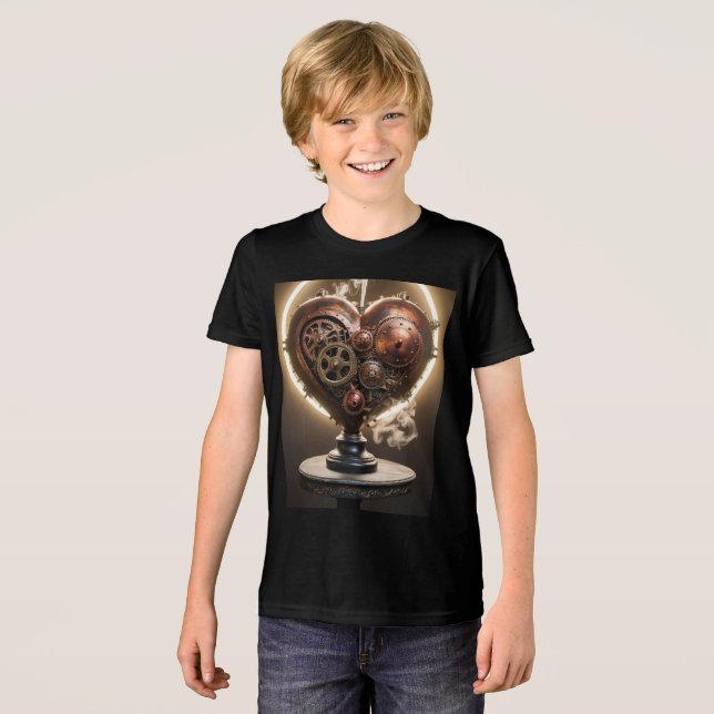 Steampunk Gears Heart T Shirt (Framsida Full)