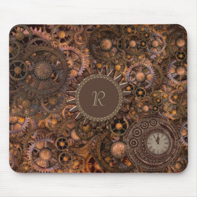 Steampunk Gears Monogrammed Musmatta (Framsidan)
