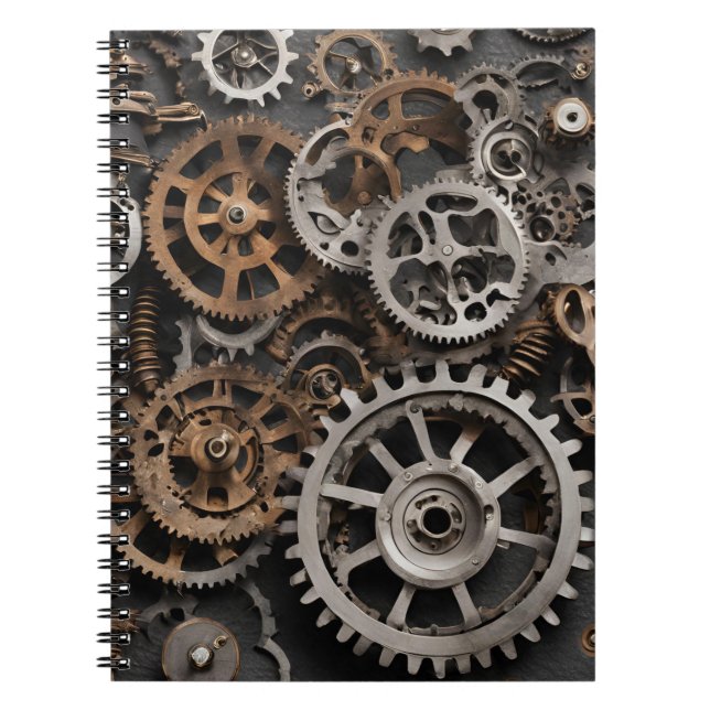 Steampunk Gears Notebook - Vintage Industrial Desi Anteckningsbok (Framsidan)