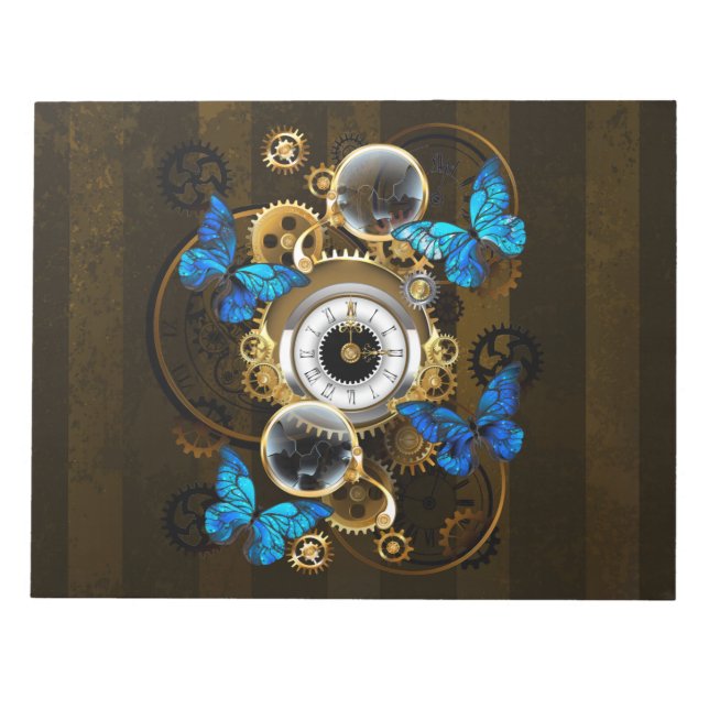 Steampunk Gears och Blue Butterflies Anteckningsblock (Framsida)