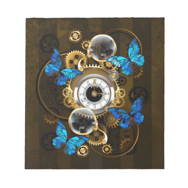Steampunk Gears och Blue Butterflies Anteckningsblock (Framsida)