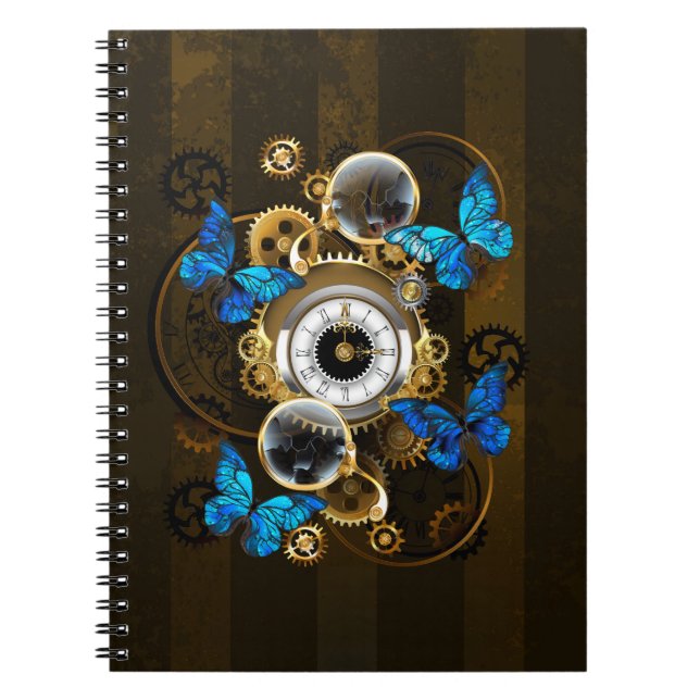 Steampunk Gears och Blue Butterflies Anteckningsbok (Framsidan)