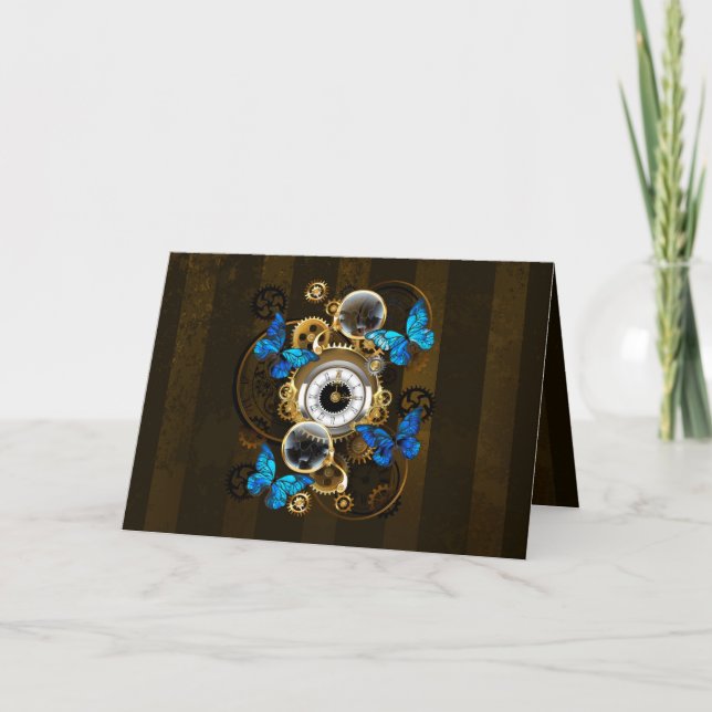 Steampunk Gears och Blue Butterflies Anteckningskort (Framsida)