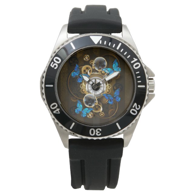 Steampunk Gears och Blue Butterflies Armbandsur (Framsida)