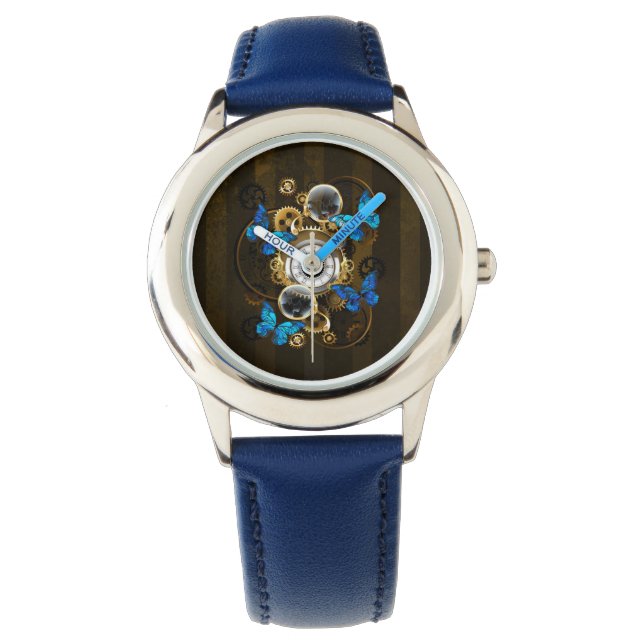 Steampunk Gears och Blue Butterflies Armbandsur (Framsida)