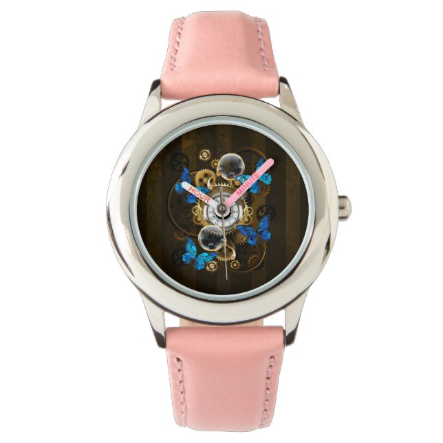Steampunk Gears och Blue Butterflies Armbandsur (Framsida)
