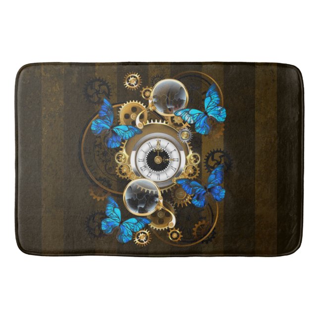 Steampunk Gears och Blue Butterflies Badrumsmatta (Framsidan)