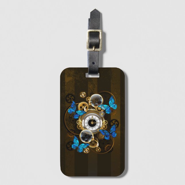 Steampunk Gears och Blue Butterflies Bagagebricka (Framsida vertikal)
